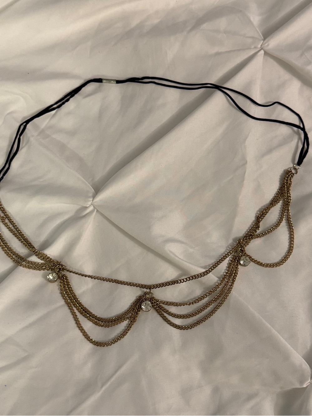 Gold Draped Chain Headband Crystal Drops Tiered Jewellery
